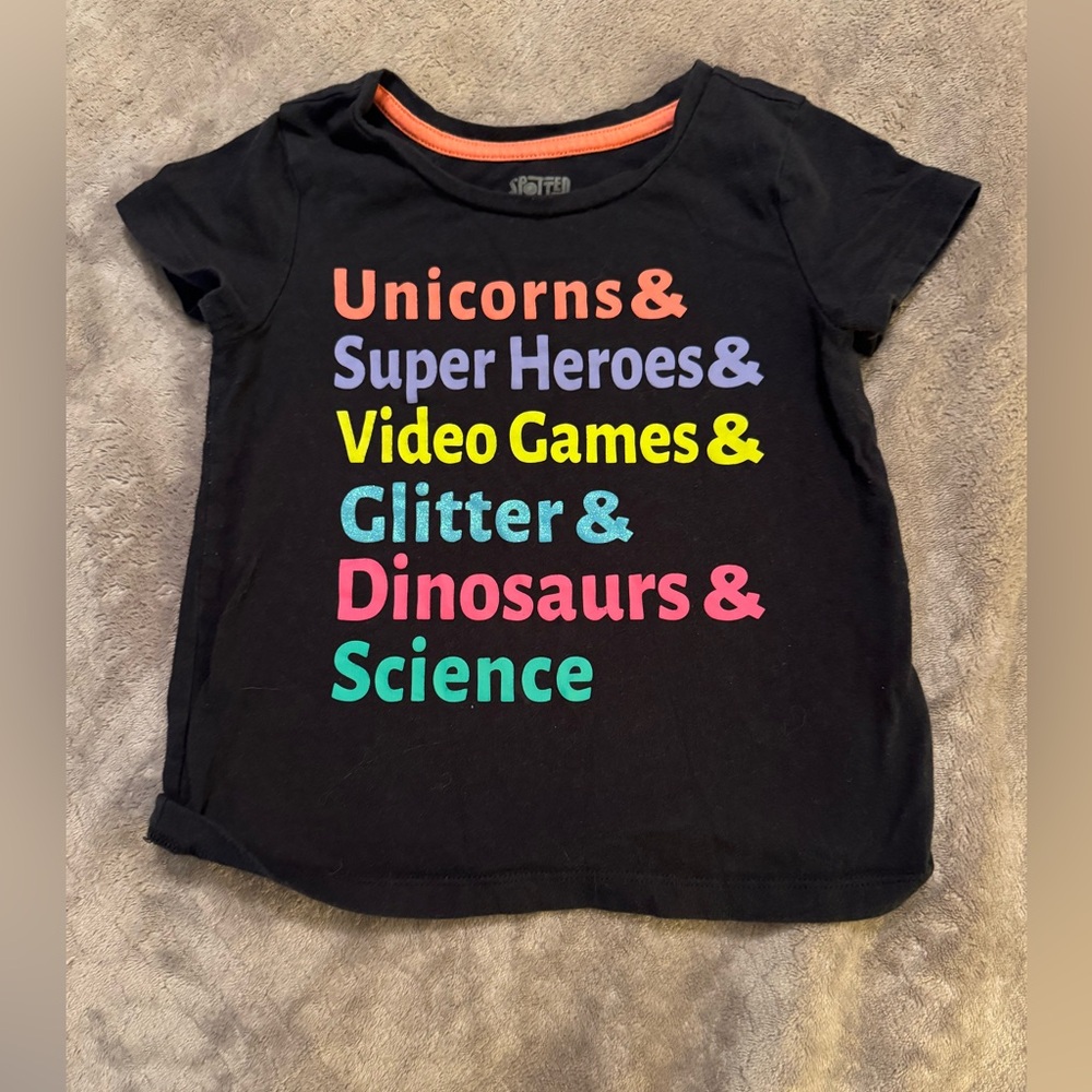 Kids Black Graphic Tee with Colorful Text